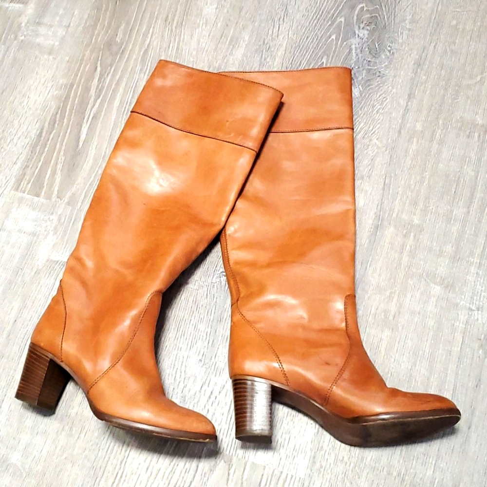 J.Crew brown leather women boots heels size 6.5